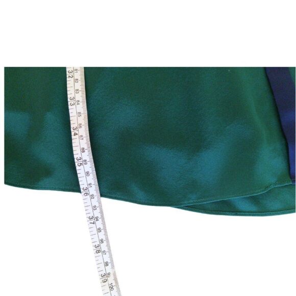 Fossil Rebecca Silk Shirt Dress M Green Colorblock Cinched Tie Waist Work - Picture 8 of 8